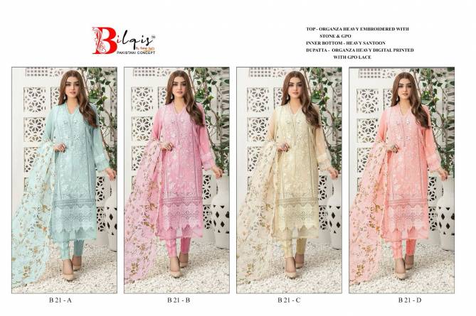 B 21 By Bilqis Organza Embroidery Pakistani Suits Wholesalers In Delhi
